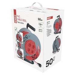 Predlžovací kábel na bubne 50 m / 4 zásuvky / červený / PVC / 230 V / 1,5 mm2