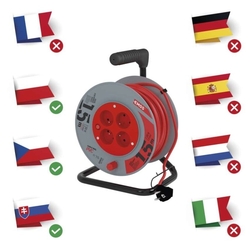 Predlžovací kábel na bubne 15 m / 4 zásuvky / červený / PVC / 230 V / 1 mm2