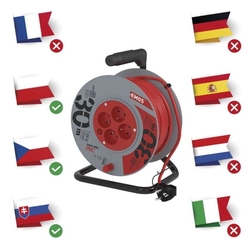 Predlžovací kábel na bubne 30 m / 4 zásuvky / červený / PVC / 230 V / 1 mm2