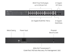 Switch TP-Link ES228GMP 2x GLan, 24x GLan s PoE+, 2x SPF, 384W, 19", Omáda SDN