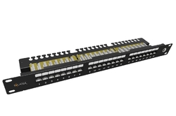 Patch panel Solarix SX24L-6-UTP-BK-N UTP cat.6 24p. 1U,vyvazovací lišta, černý