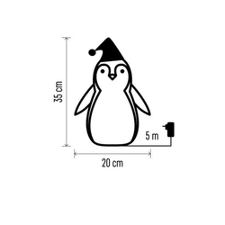 LED dekorácia – svietiaci tučniak, 35 cm, vonkajšia aj vnútorná, studená biela, časovač
