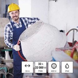 3 fázový vonkajší predlžovací kábel 10 m / 1 zásuvka / čierny / guma / 400 V / 4 mm2
