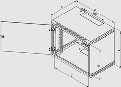 Rack Triton 19" jednodielny 6U/400mm plechové dvere, sivý
