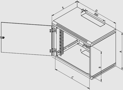 Rack Triton 19" jednodílný 12U/400mm prosklené dveře, šedý
