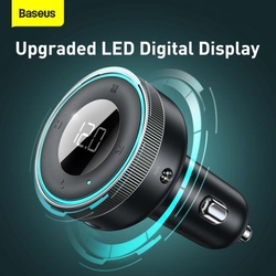 Baseus Car Charger Bluetooth FM Transmitter Enjoy Car with LED display Wireless U+U+3,5mm audio+TF MP3 Charger BT 5.0, 3.4A Black (CCLH-01)