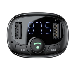 Baseus Car Charger Bluetooth FM Transmitter S-09A, BT. 4.2, 10m Range, 2x USB-A 3.4A, Micro SD card Reader, Black (CCMT000001)