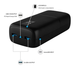 Powerbanka FIXED Zen 30 s LCD displejom a výstupom PD 20W, 30 000 mAh, čierna