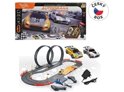 Hračka MaDe Autodráha 560 cm (136x60x38) s dvoma autami, s EU adaptérom
