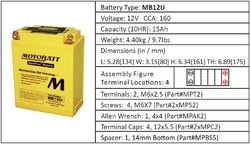 Batéria Motobatt MB12U 15Ah, 12V, 4 vývody