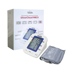 Elektronický tenzometer paže SilverCloud MB23 s LCD obrazovkou, hlasovým poplachom, displejom srdcového rytmu, rukávom 22-36cm