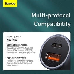 Baseus Car Charger Golden Contactor Pro Dual Quick Charger U+C Power Delivery 3.0 Quick Charge 4, SCP FCP AFC 40W Dark Gray (CCJD-0G)