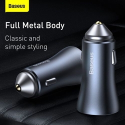 Baseus Car Charger Golden Contactor Pro Dual Quick Charger U+C Power Delivery 3.0 Quick Charge 4, SCP FCP AFC 40W Dark Gray (CCJD-0G)