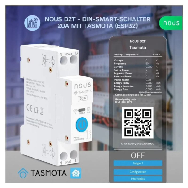 NOUS D2T, Tasmota DIN SMART Switch, prepínač