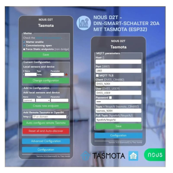 NOUS D2T, Tasmota DIN SMART Switch, prepínač