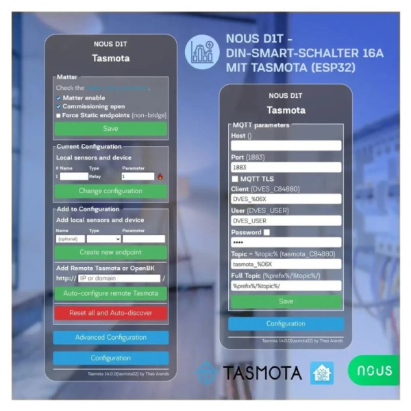 NOUS D1T, Tasmota DIN SMART Switch, prepínač