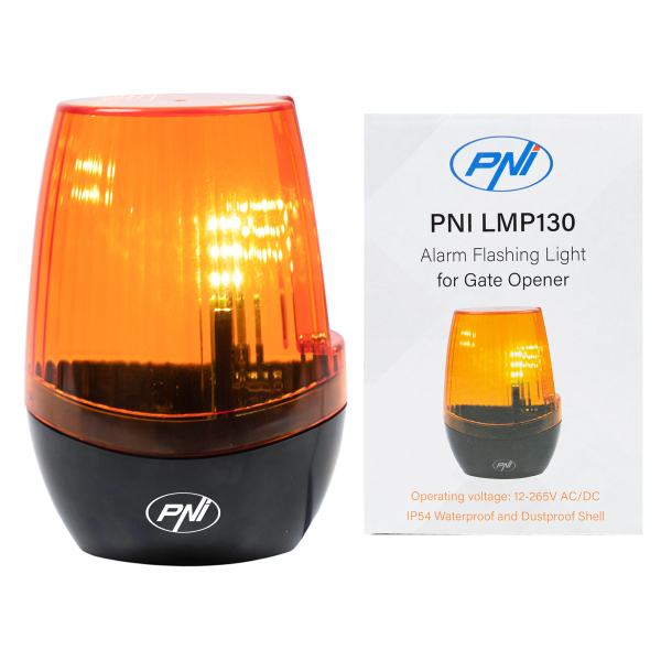 LED signalizačná lampa na otváranie brány PNI LMP130 12-265V, blikajúca, pre samonosné brány, IP54